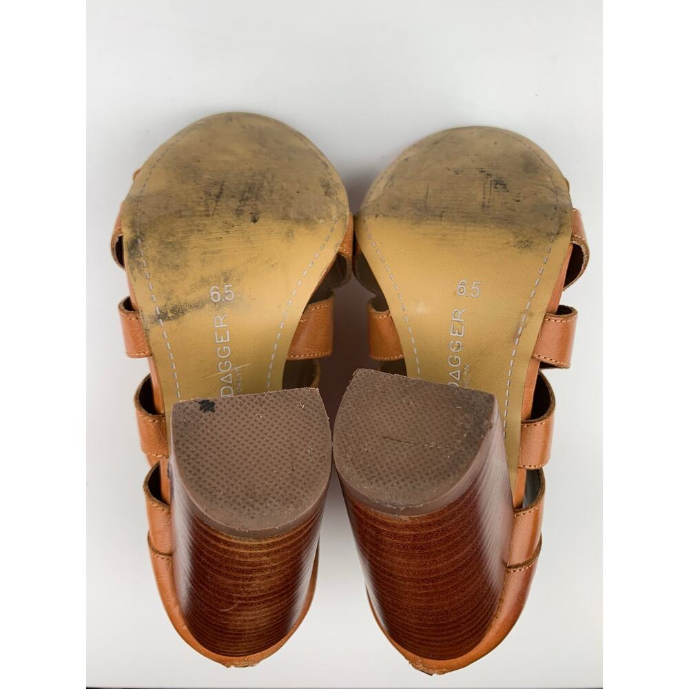 Kelsi Dagger Brooklyn KDB Peep Toe Ankle Boots Tan Leather Heels Women's 6.5 - Picture 13 of 13